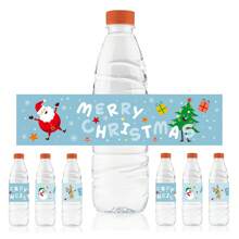 24 件装圣诞派对装饰水瓶标签，圣诞主题防水水瓶贴纸包装派对用品，圣诞派对装饰品，圣诞节 - 彩色 - 查看 2