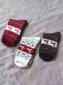 5 Pairs Winter Warm Women Christmas Socks With Golden Deer & Rabbit Wool Blended - Multicolor - View 4