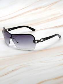 优雅的半框大号时尚眼镜，采用凹面设计和环绕式造型，搭配金属镂空装饰，时尚百变，Y2K风格日常装饰眼镜，女士沙滩配饰，夏季海滩度假及户外旅行眼镜 - 彩色 - 查看 9