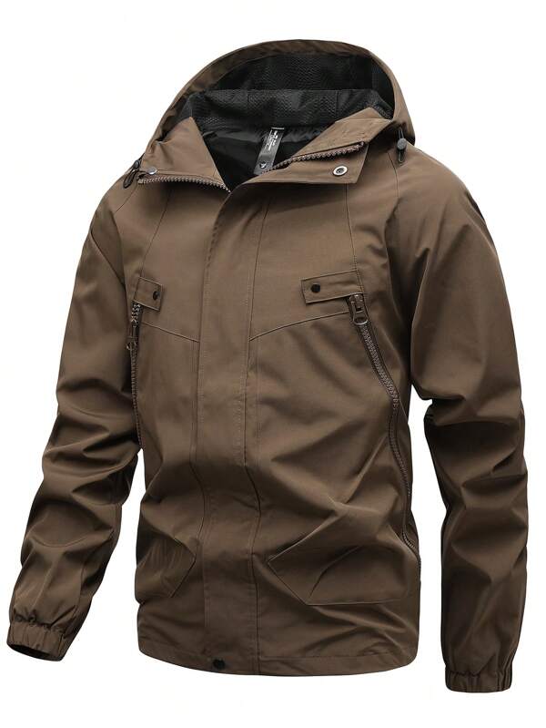 1pc Men's Lightweight Hooded Jacket, Suitable For Outdoor Activities Like Hiking, Fishing And Daily Wear, Solid Color Windbreaker (Single Windbreaker)