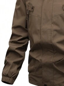 1pc Men's Lightweight Hooded Jacket, Suitable For Outdoor Activities Like Hiking, Fishing And Daily Wear, Solid Color Windbreaker (Single Windbreaker) - Brown - View 4