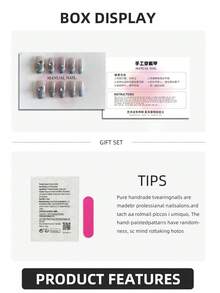 10 件短方形绿色猫眼水钻装饰蝴蝶和心形设计假指甲，可重复使用的女士秋冬美甲配件，包括 1 件指甲油 - 彩色 - 查看 5