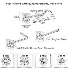Clous de nez 20g 18g Anneaux de nez Clous de nez en forme de L en acier chirurgical inoxydable avec petit diamant Clous de nez pour femmes et hommes Anneaux de nez tire-bouchon Clous de piercing de nez à vis