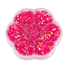 5000 件/盒，2 毫米 3 毫米 4 毫米 5 毫米 6 毫米，5 种尺寸，果冻糖，透明 AB 水晶珠，花形盒包装，圆形平底水钻多色水晶宝石非热熔 DMC 珠宝珠，玻璃石钻石 3D 图案设计配件闪光美甲贴花装饰用于衣服、包、鞋、杯子、手机壳、手工艺品、DIY 装饰。