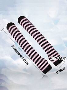 复古哥特式 Y2K 风格条纹露指针织长腕臂保暖器，适合年龄较大的儿童和青少年，适合日常穿着、聚会、节日和礼物