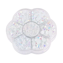 5000 件/盒，2 毫米 3 毫米 4 毫米 5 毫米 6 毫米，5 种尺寸，果冻糖，透明 AB 水晶珠，花形盒包装，圆形平底水钻多色水晶宝石非热熔 DMC 珠宝珠，玻璃石钻石 3D 图案设计配件闪光美甲贴花装饰用于衣服、包、鞋、杯子、手机壳、手工艺品、DIY 装饰。