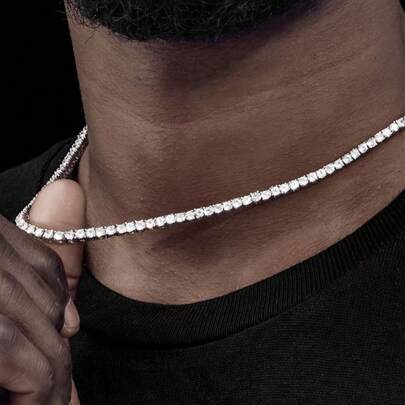 1pc Hip-Hop Style Men's White Cubic Zirconia Tennis Necklace, Fashionable & Unique Design, Suitable For Men Who Like Hip-Hop Style. The Necklace Is Decorated With Cubic Zirconia, Bright And Dazzling, Showcasing Personal Charm. Suitable To Match Different Outfits, Making Men More Fashionable And . Fathers Day Gift School Jewelry Men Y2k Accessories Goth Men's Chains Jeans Accessories Gothic Jewellery Back To School Street Halloween Accessories Punk