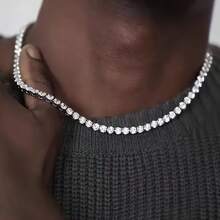 1 pieza Collar de tenis con circonita cúbica blanca de estilo hip-hop para hombres, diseño de moda y único, adecuado para hombres que les gusta el estilo hip-hop. El collar está decorado con circonita cúbica, brillante y deslumbrante, mostrando el encanto personal. Adecuado para combinar con diferentes atuendos, haciendo que los hombres sean talla grande de moda. Regalo del Día del Padre, joyería escolar, accesorios de hombres Y2k, cadenas góticas de hombres, accesorios de jeans, joyería gótica, accesorios de vuelta al colegio, accesorios de Halloween, accesorios punk - Multicolor - Ver 2