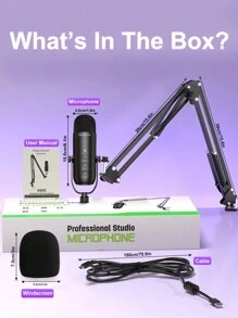 Haomuren 豪穆人usb 麥克風,遊戲麥克風套件,帶吊臂的播客電容usb 麥克風,帶靜音按鈕的超心形麥克風,迴聲音量增益旋鈕,用於手機pc 電腦平板電腦串流媒體錄製的調節顯示器(黑色) - 黑色 - 查看 9