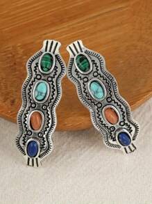 1 Cặp bông tai thiết kế theo phong cách Boho cổ điển thời trang, thích hợp để đeo hàng ngày cho phụ nữ - Màu Bạc Cổ - Xem 2