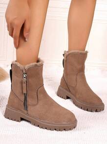 2024 New Thermal Lined Ankle Boots For Women, Winter Warm Snow Boots, English Style Short Booties With Height Increase