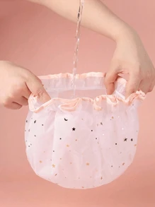 4pcs/1 Shower Cap, Double Layer Hair Cap, Prevent Hair Loss Cap, Bath And Sleep Cap, Hair Drying Cap, Hair Dye Cap, Elastic Hair Tie, Waterproof, Eva Reusable Hat For Women. Suitable For Shower, Hair Salon, Sauna, Kitchen