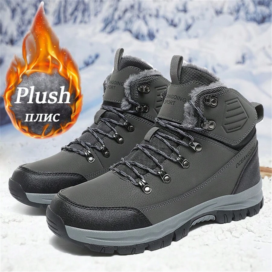 Winter Men Snow Boots With Fur Lining, Slip-Resistant & Water-Resistant, Plus Size, Outdoor Warm Hiking Trekking Shoes Suitable For Daily Wear, Snow Hiking, Mountaineering