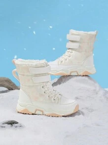 儿童雪地靴，冬季新款，女童高帮保暖毛绒内衬雪地靴，防水防滑户外雪地运动鞋，适合雪地 - 白色 - 查看 6