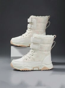 儿童雪地靴，冬季新款，女童高帮保暖毛绒内衬雪地靴，防水防滑户外雪地运动鞋，适合雪地 - 白色 - 查看 4