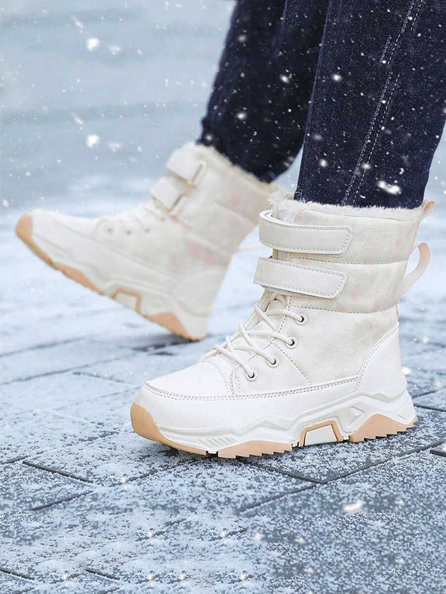 儿童雪地靴，冬季新款，女童高帮保暖毛绒内衬雪地靴，防水防滑户外雪地运动鞋，适合雪地 - 白色 - 查看 1