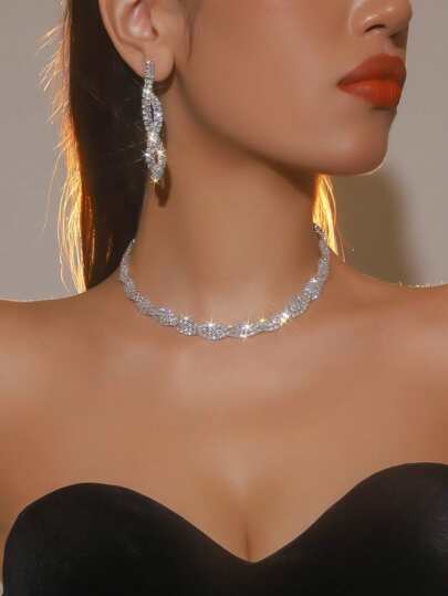CUCCOO SZL Elegante juego de collar y aretes de cristal rhinestone retro estilo palacio para esposa, aniversario de boda, novia, regalo de San Valentín, mamá, Día de la Madre, 3 en 1
