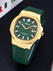 1 件 DENVOSI 男士硅胶表带石英表带夜光条纹、日期显示、防水、时尚商务风格装饰