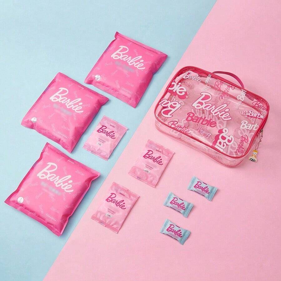 Miniso Barbie Sunlit Shine Travel Set - Pink Themed Portable Hygiene Kit With Transparent Storage Case For Travel & Daily Use (1 PC) - Multicolor - View 1