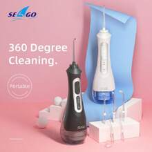 Seago 无绳便携式口腔冲洗器，5 种模式（含 DIY 模式），水牙线牙签（含 5 个喷嘴头）收纳袋，适合居家旅行，日常牙齿护理礼物，电池容量：1500mAH，优质水牙线，高品质水牙线，最佳礼物，奢华毕业礼物，结婚礼物，母亲节礼物，父亲节礼物 - 黑色 - 查看 8