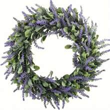 1 Stück künstlicher Lavendel-Kranz, geeignet für Haustür, Landlhaus-Stil Kranz, Wand, Party Hochzeitsdekoration, innen oder außen, Künstlicher Lavendel-Blumen-Kranz, künstliche Pflanzen Heim Dekoration Accessoire, geeignet für Haustür, Wand, Fenster, Party, Feiertage, Hochzeitsdekoration, Landhaus-Kranz, Lila Blumen-Kranz