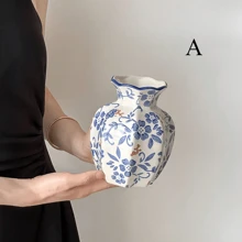 One Hand-Painted Blue And White Ceramic Vase In Vintage-Style For Flowers, Suitable For Living Room, Bedroom, Balcony Decoration, For Dried Flowers, Artificial Flowers & As An Ornament,Home Decor,Flower Vase,Centerpiece,Table Decor Rama Decoration Rama Gifts Birthday Graduation Room Decor Glass Vase