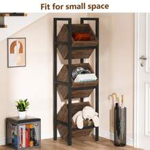 LITTLE TREE Basket Stand, 3 Tier Wood Shelving Unit With Baskets, Rustic Vertical Standing Basket Storage Tower For Kitchen Bathroom Living Room - màu đen - Xem 7