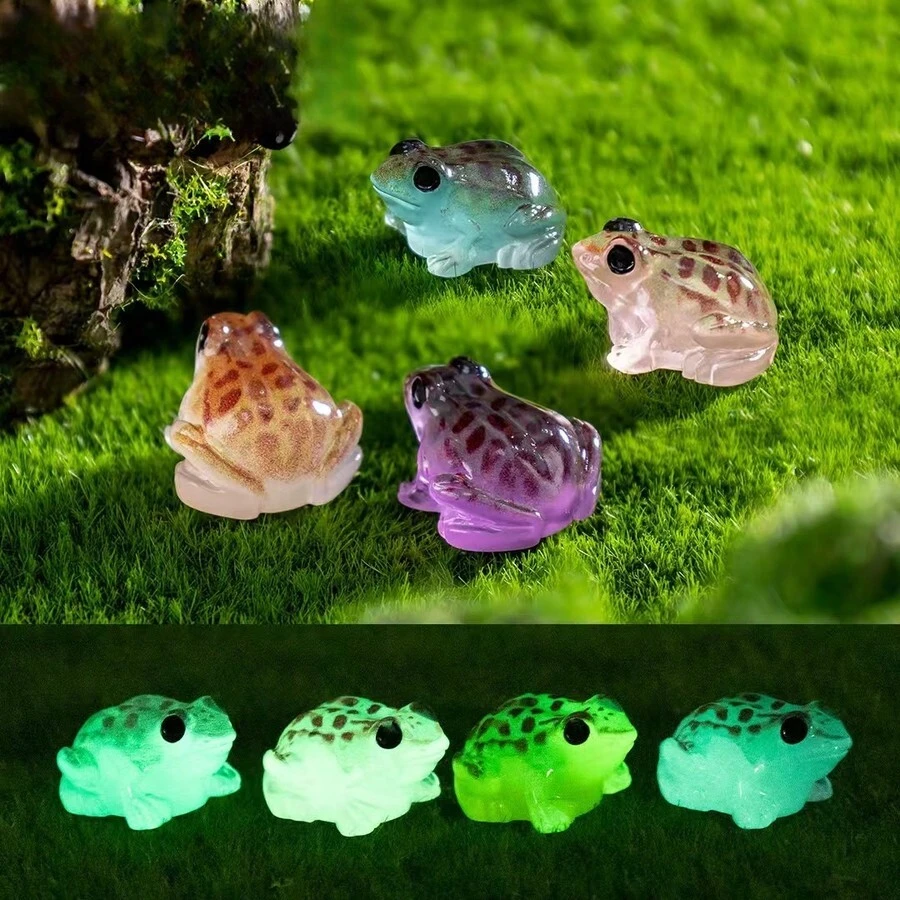 Nuevo accesorio de decoración DIY de paisaje micro de musgo con sapo y rana que brillan en la oscuridad, mini adorno, juguete en forma de rana animal que brilla en la oscuridad, regalo para niños, mezcla de colores al azar - Multicolor - Ver 1