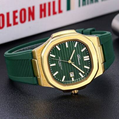 1 件 DENVOSI 男士硅胶表带石英表带夜光条纹、日期显示、防水、时尚商务风格装饰