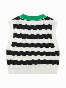 mini bala 男童和女童针织背心宝宝小男孩条纹背心马甲 - 黑與白 - 查看 5