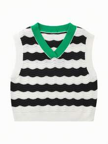 mini bala 男童和女童针织背心宝宝小男孩条纹背心马甲 - 黑與白 - 查看 4