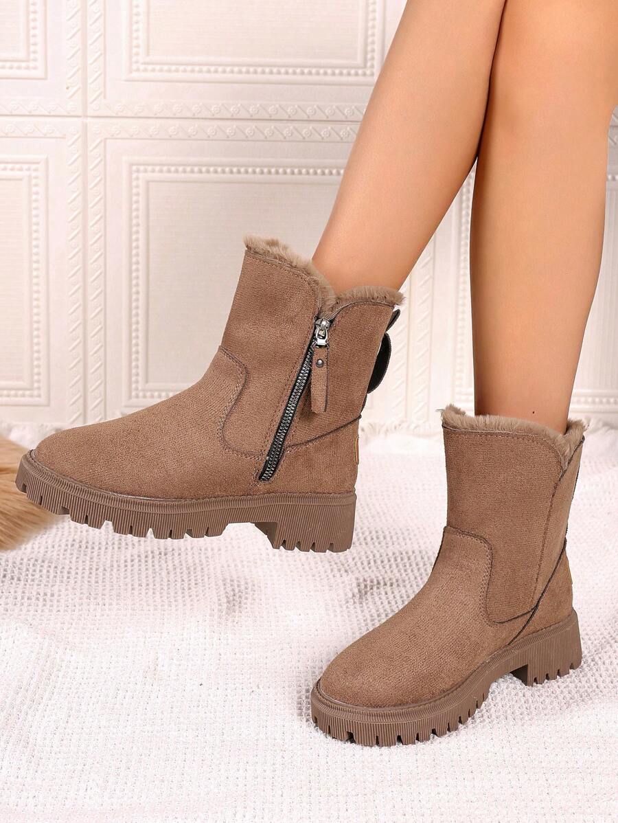 2024 New Thermal Lined Ankle Boots For Women, Winter Warm Snow Boots, English Style Short Booties With Height Increase