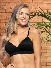 Kit 2 - Wire-Free Adjustable Thin Strap Fixed Cup Bra - Multicolor - View 4