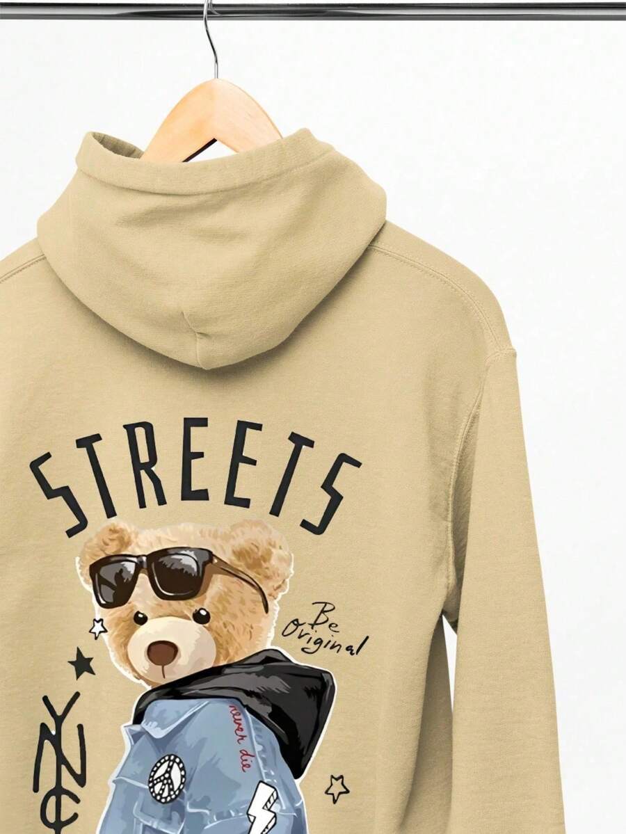 TedStreet Streetwear Overfly Cold Blouse Unisex Kangaroo Sweatshirt Men Women - 卡其色 - 查看 1