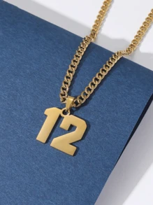 1 件朋克鍍金不銹鋼數字吊墜項鍊帶鏈條男士禮物 - 金色 - 查看 2