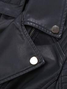 Giolshon 大码女式街头风仿皮摩托车夹克 - 短款PU夹克，带衬里和口袋，休闲时尚都市风黑色优雅款 - 黑色 - 查看 9