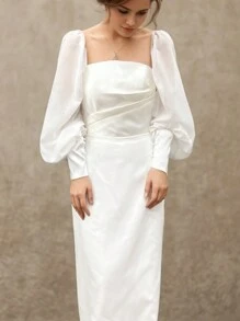 1 件白色雪纺长泡泡袖，配 2 个弹力黑色新娘袖口，秋季配饰 - 彩色 - 查看 1