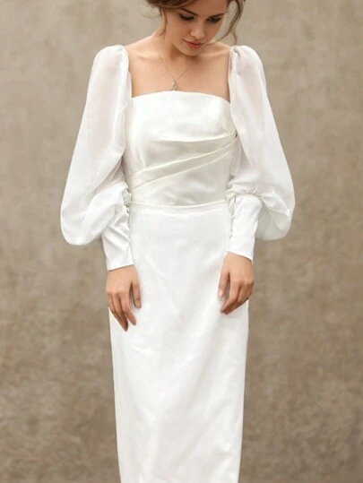 1 件白色雪纺长泡泡袖，配 2 个弹力黑色新娘袖口，秋季配饰