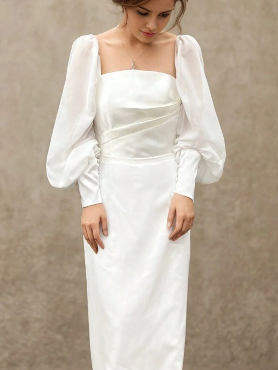 1 件白色雪纺长泡泡袖，配 2 个弹力黑色新娘袖口，秋季配饰 - 彩色 - 查看 1