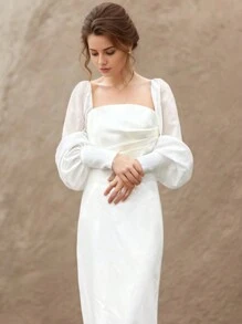 1 件白色雪纺长泡泡袖，配 2 个弹力黑色新娘袖口，秋季配饰 - 彩色 - 查看 2