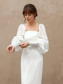 1 件白色雪纺长泡泡袖，配 2 个弹力黑色新娘袖口，秋季配饰 - 彩色 - 查看 3