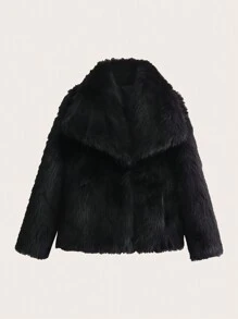 大後襟領外套 - 黑色 - 查看 1