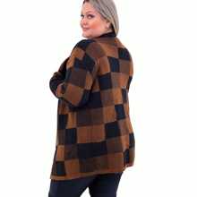 Autumn Winter Women's Knitting Coat Long Sleeve Plaid - Rỉ Nâu - Xem 2