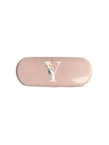 1pc Cream Solid Color Eyeglass Case, New Minimalist Design, Portable, Waterproof And Dustproof (Small, Plastic Material) Letter Eyeglass Hard Case - PU Leather A-Z Floral Print Eyeglass Case - Pink - View 18