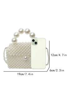New Classic Fashion Handmade Beaded Woven Bag Elegant Handbag Exquisite Fashion Pearl Chain Shoulder Crossbody Bag Suitable For Going Out For A Date Music Festival Dinner Dance Party. - White - View 6