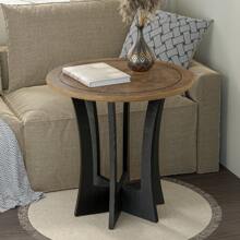 COZAYH Farmhouse Round End Table With Criss-Cross Wood Legs, Rustic French Country Side Table For Dinning Or Living Room, Modern, Black, Natural Wood - 自然色&黑色 - 查看 9