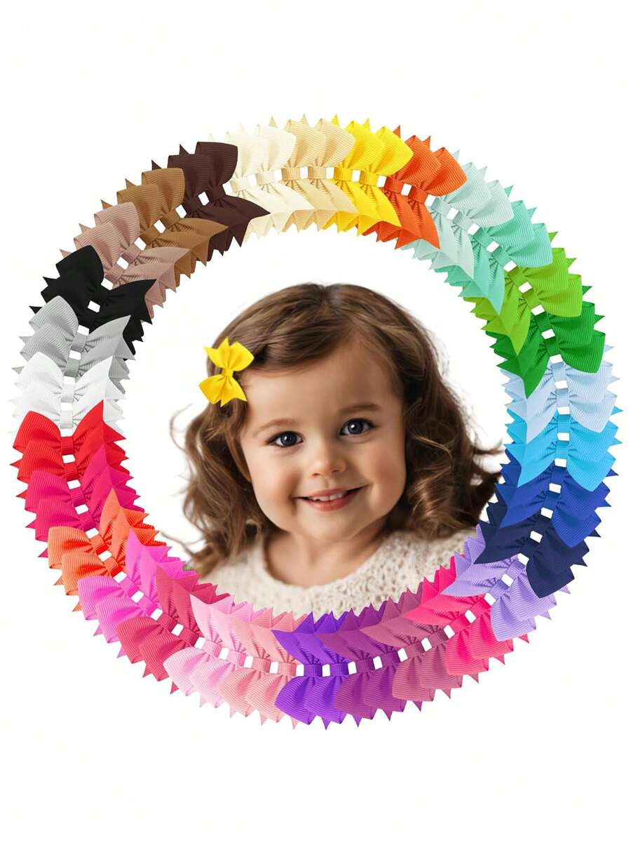 20 PIEZAS Lazos de pelo de bebé de 2.2 pulgadas al azar, pinzas totalmente forradas de cinta gruesa boutique unicolor, mini lazos para niñas, adolescentes, bebés, niños pequeños, recién nacidos - Multicolor - Ver 1