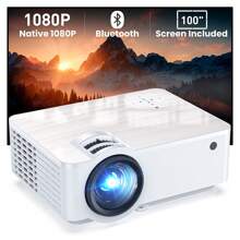 Projector, 1080P Bluetooth Mini Projector With 100" Projector Screen, 9500 LUX Portable Outdoor Movie Projector For Phone, Compatible With VGA/USB/SD/Laptop/Fire Stick/PS5 - White - View 1