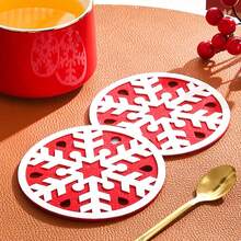 2 件圣诞节和冬季主题无纺布杯垫，创意家居装饰，派对礼物，隔热杯垫 - 彩色 - 查看 7