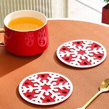 2 件圣诞节和冬季主题无纺布杯垫，创意家居装饰，派对礼物，隔热杯垫 - 彩色 - 查看 5